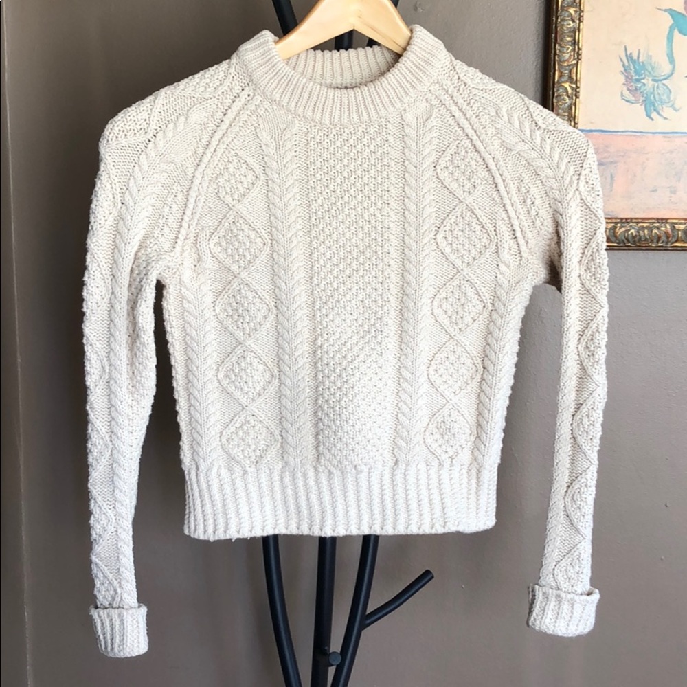 L. L. Bean white cotton knit fisherman’s sweater